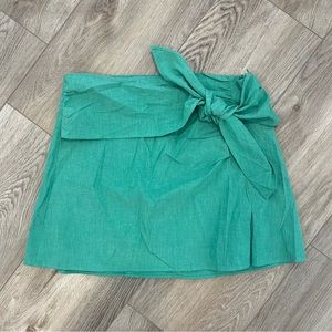 ZARA Green Linen Skirt With Front Tie